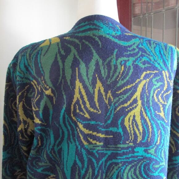 Vintage Mixage 80s Abstract Knit Cardigan Sweater Gold Buttons Chunky Artsy M - Picture 9 of 17